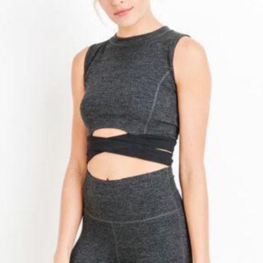 mono b Peekaboo Bandage Sleeveless Gray Crop Top sz M